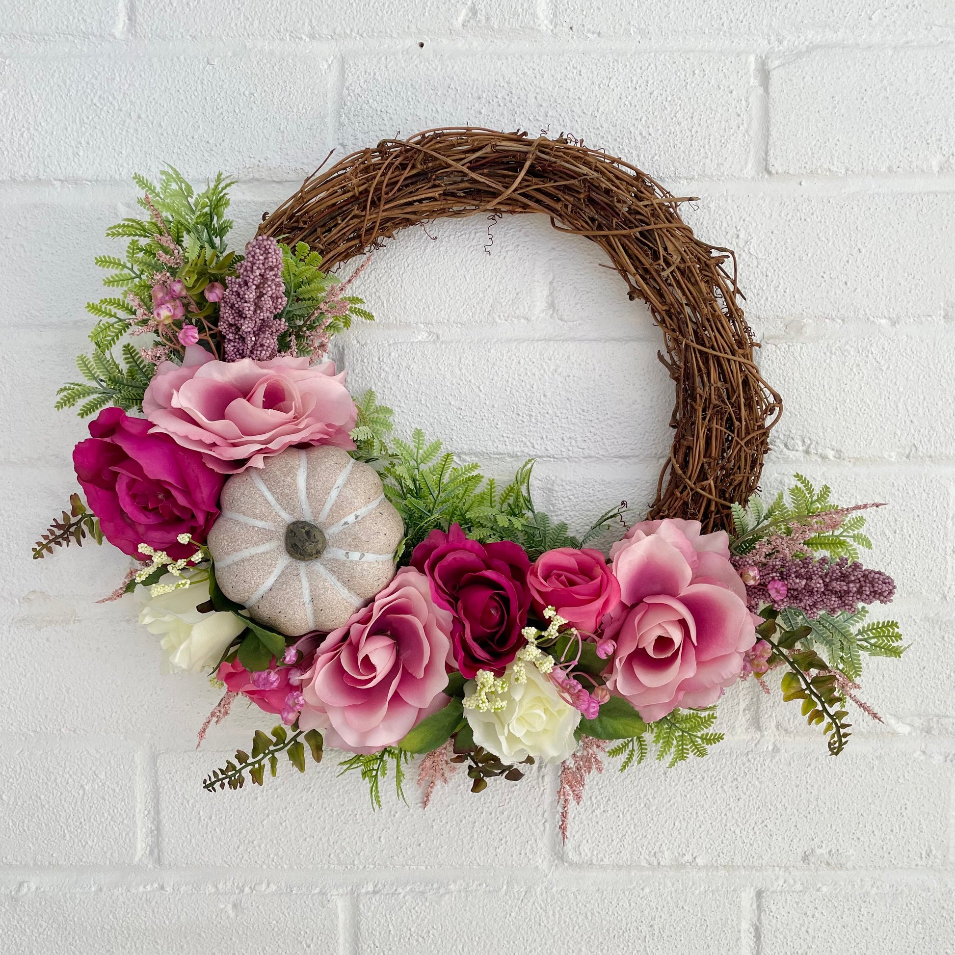 Pink autumn flower door wreath