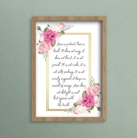 A4 print of Corinthians, bible quote, love quote, floral wall poster