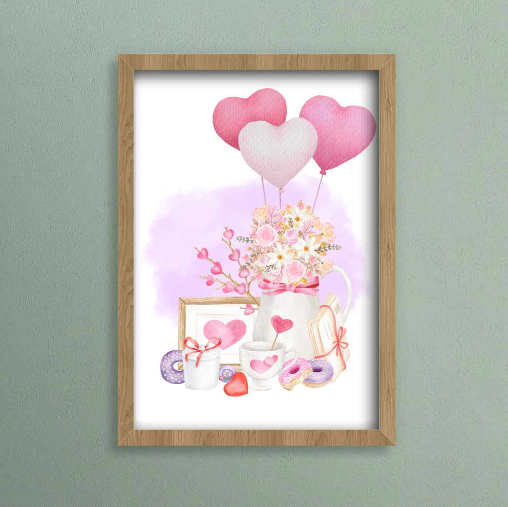 A beautiful scene with flowers and sweet treats! A4 print, poster