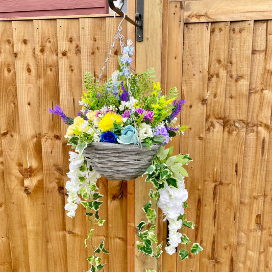 Artificial flower hanging basket, garden decor